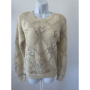 NWT Hand Knitted VTG RGA Ivory Pastel Sweater, Sz: S 80s 90s (b8)
